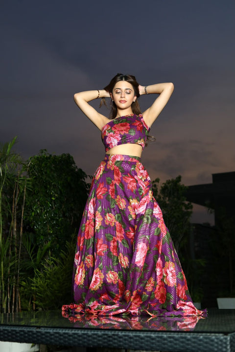 ROSY PURPLE<br>SKIRT & ONE SHOULDER CROP TOP