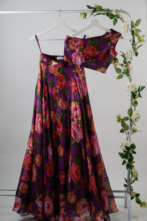 ROSY PURPLE<br>SKIRT & ONE SHOULDER CROP TOP