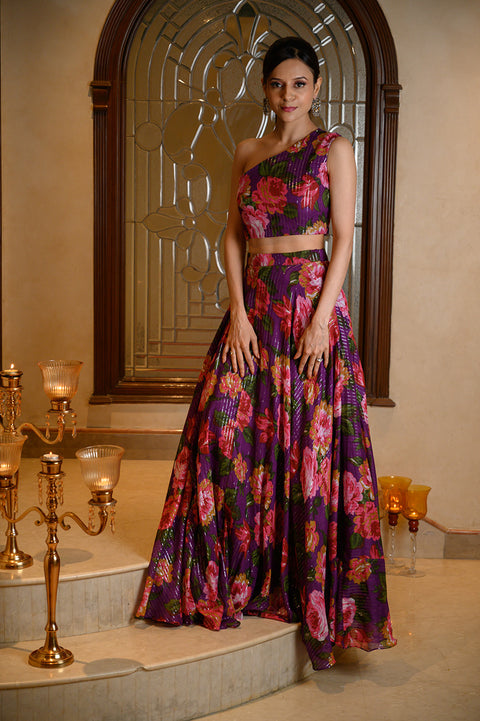 ROSY PURPLE<br>SKIRT & ONE SHOULDER CROP TOP